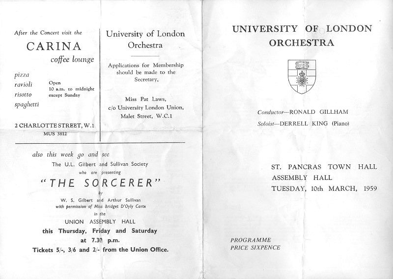 University of London Orchestra concert programme cover